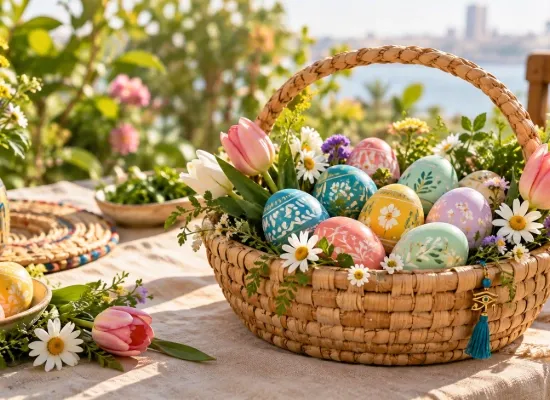 Sunlit Easter Basket of Painted Eggs, Egypt Easter Tours